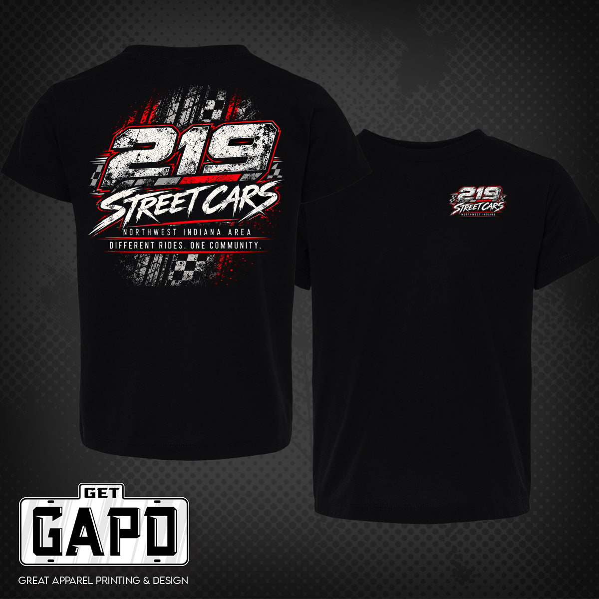 219 Street Cars black shirt front and back mockup