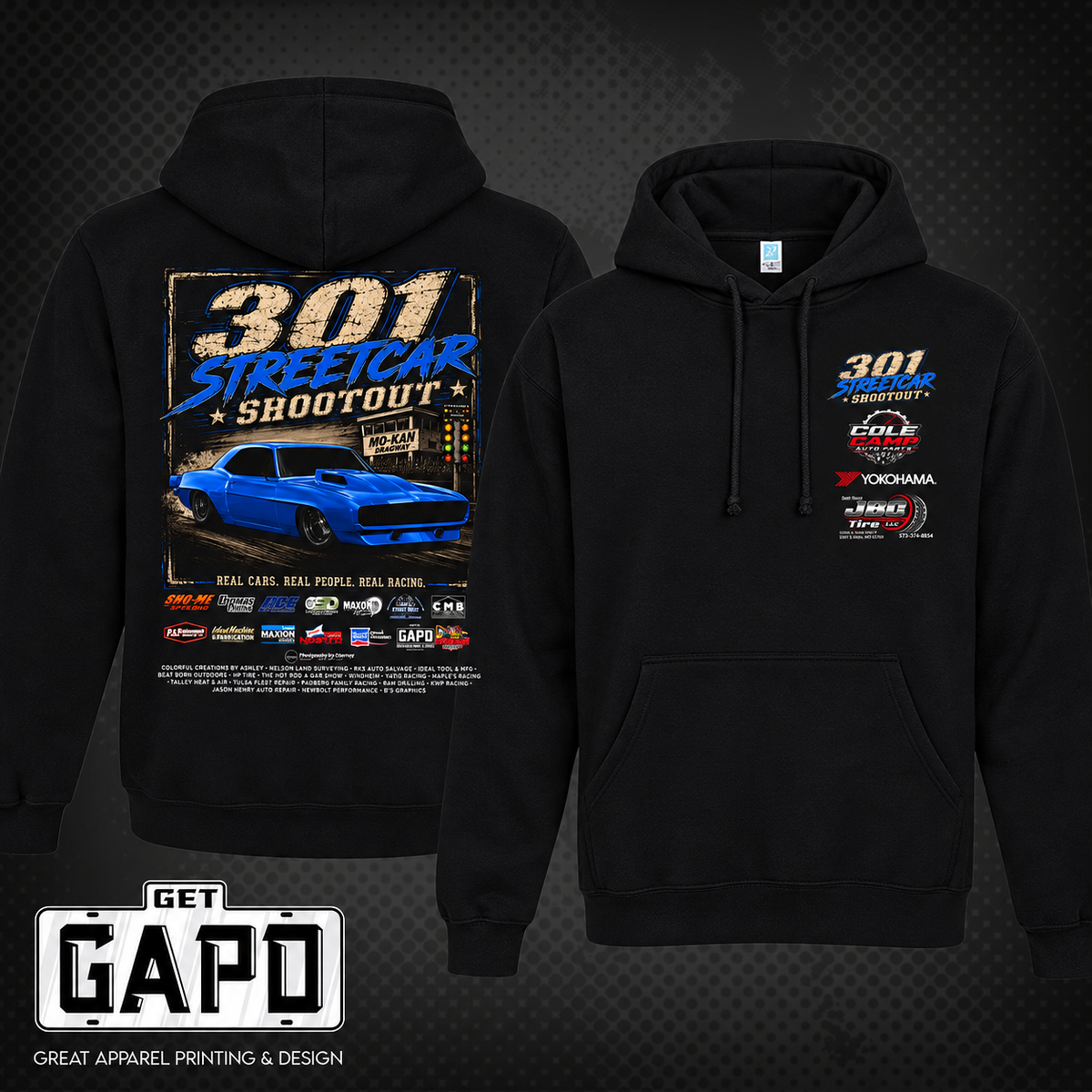 301 Streetcar Shootout 2026 Hoodie black front and back mockup