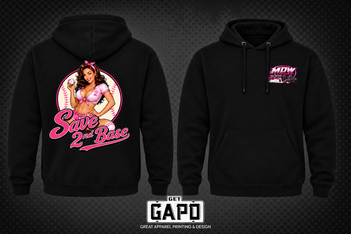 mdw black Lane Seven hoodie, separate front and back views
