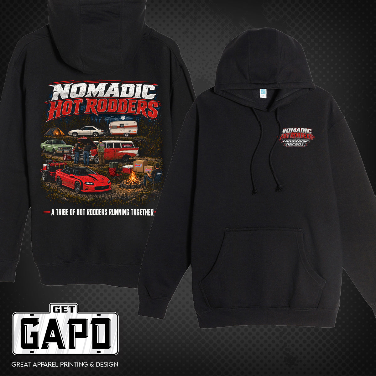 Nomadic Racers Hoodie front and back