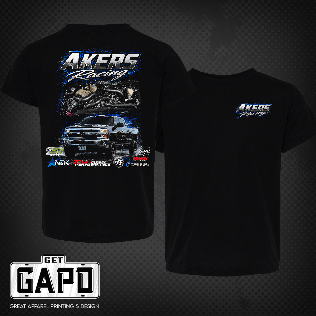 Akers Racing Youth Shirt front and back mockup