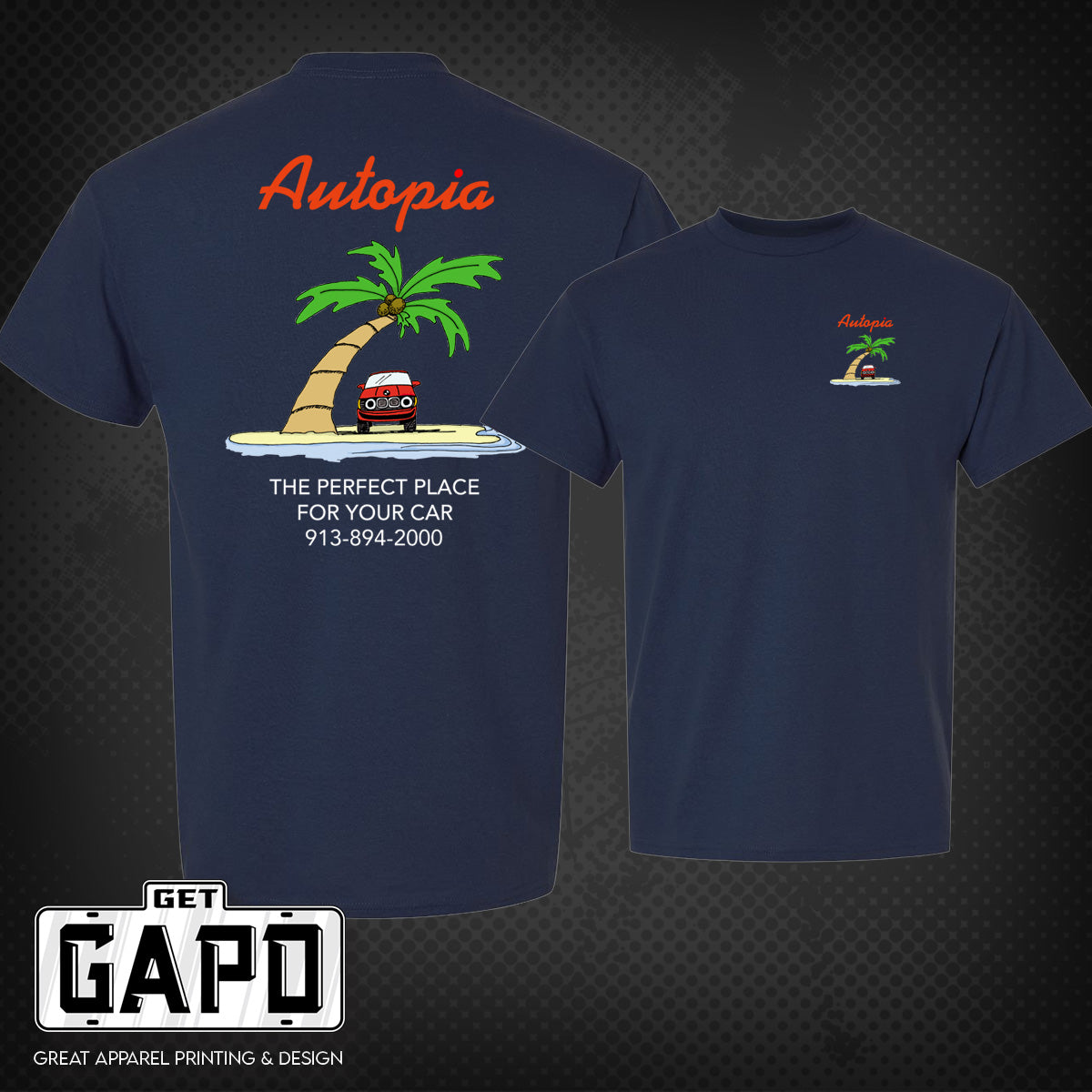 Autopia Navy shirt front and back mockup