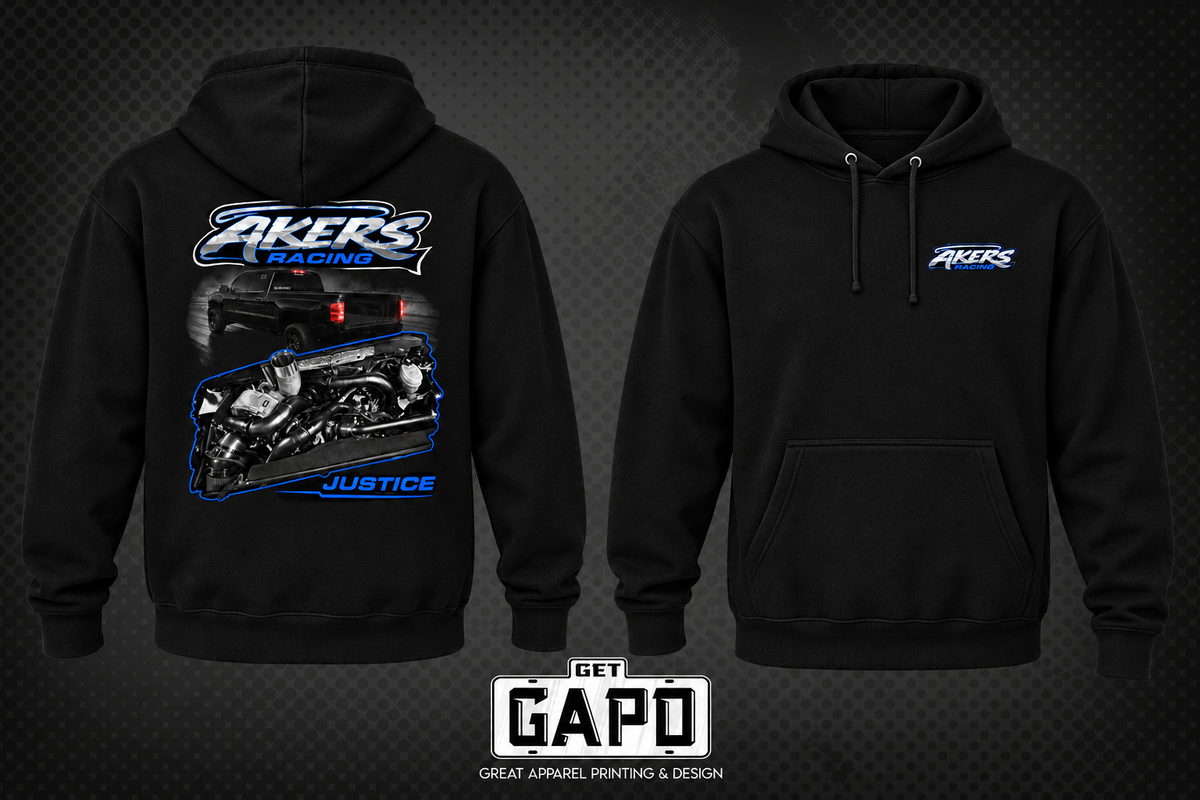 justice black Lane Seven hoodie, separate front and back views