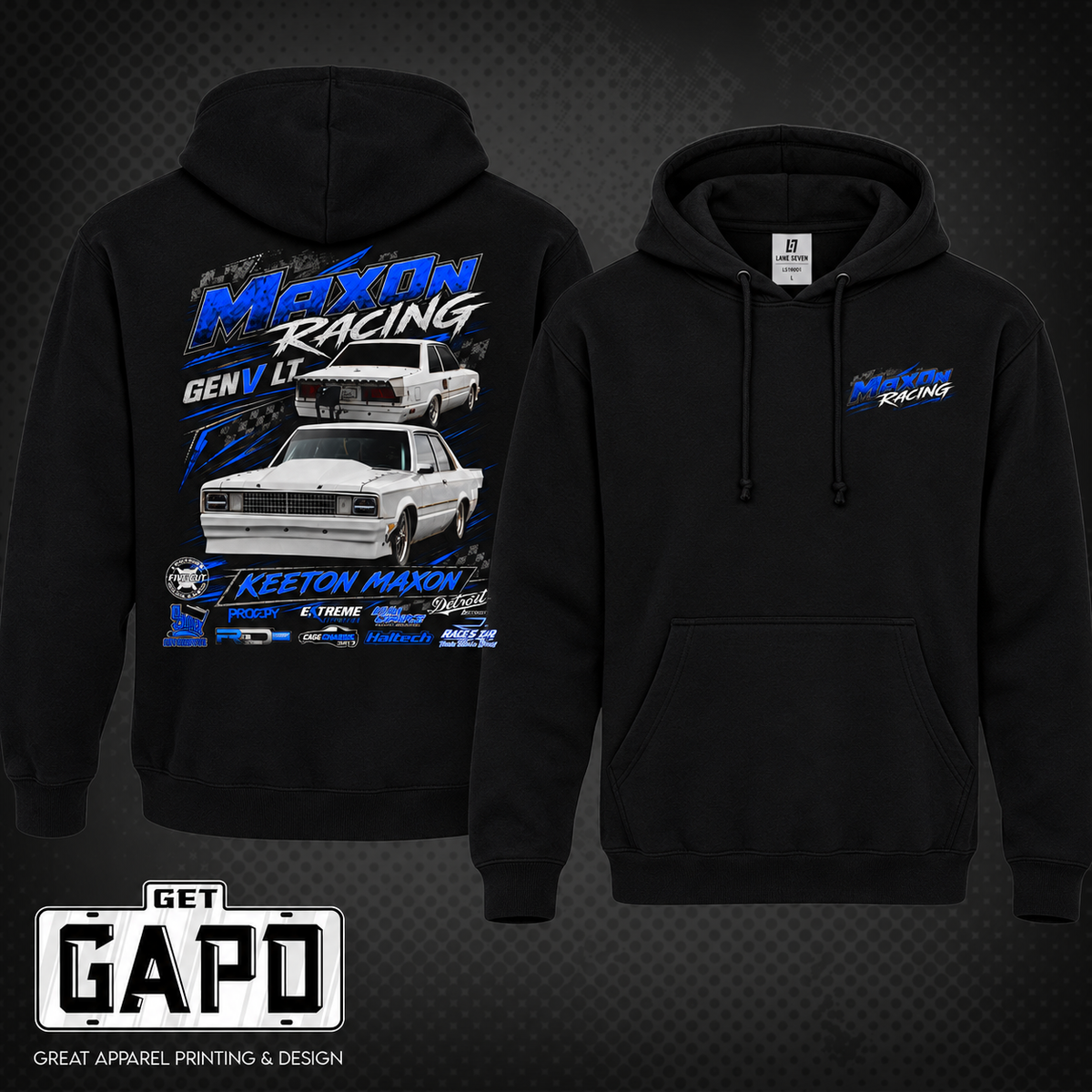 Maxon Racing Hoodie black front and back mockup
