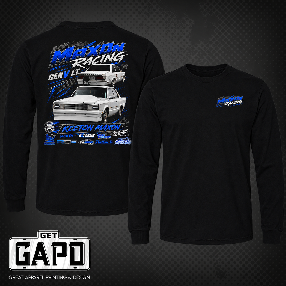 Maxon Racing black long sleeve shirt front and back