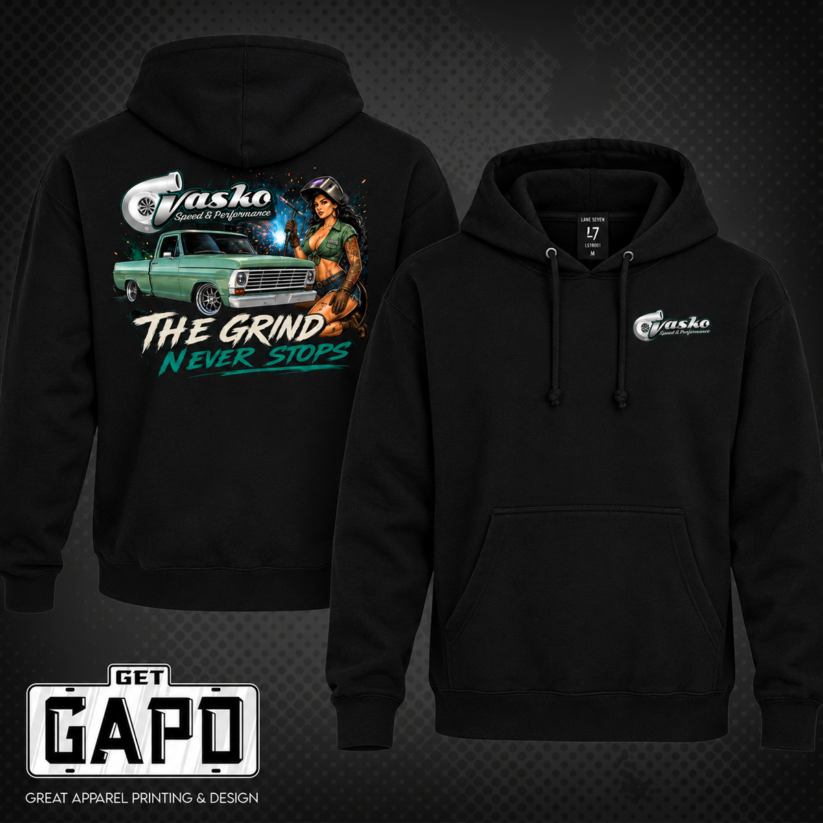 Vasko Performance The Grind Hoodie black front and back mockup